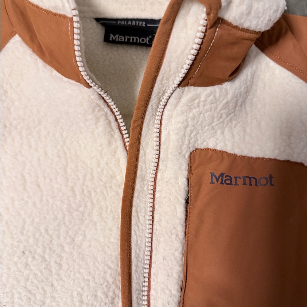 Marmot Cream Sherpa Jacket with Rust Trim